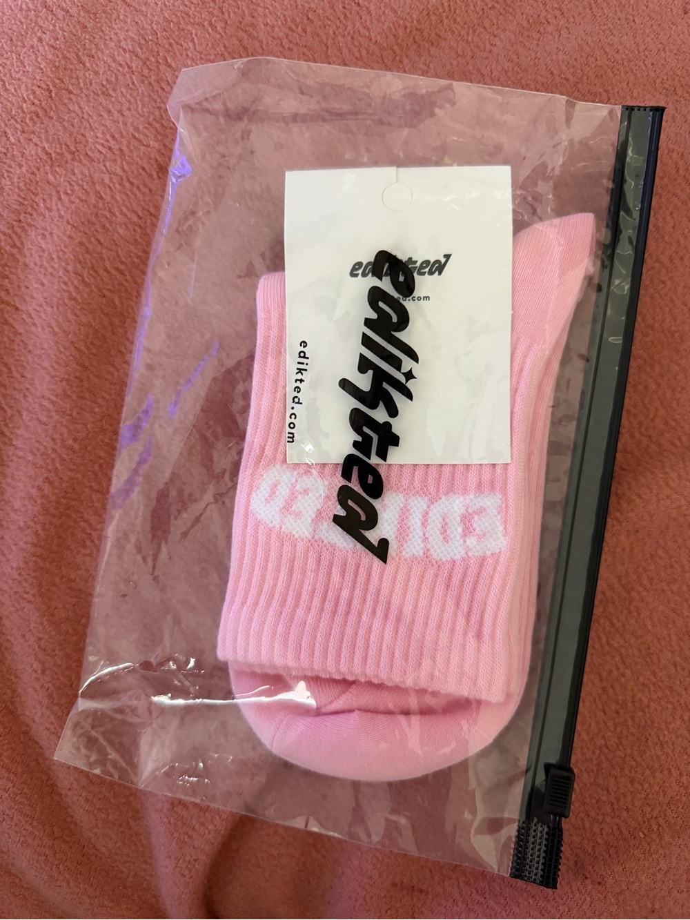 Edikted Pink Logo Crew Socks